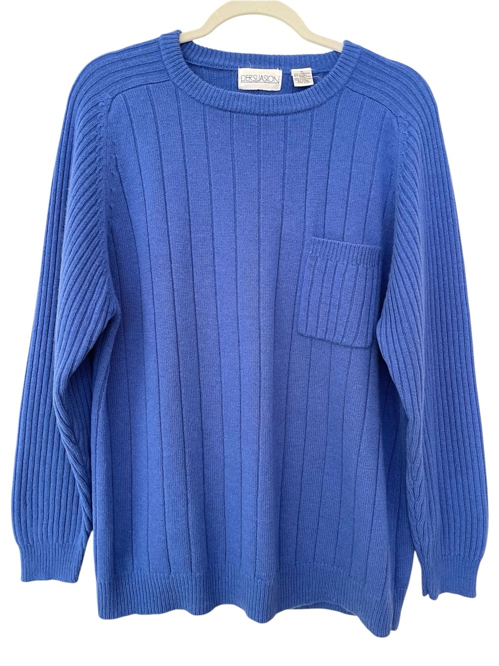 VTG Persuasion Royal Blue Sweater Womens XL Lambswool Angora Ribbed Crewneck